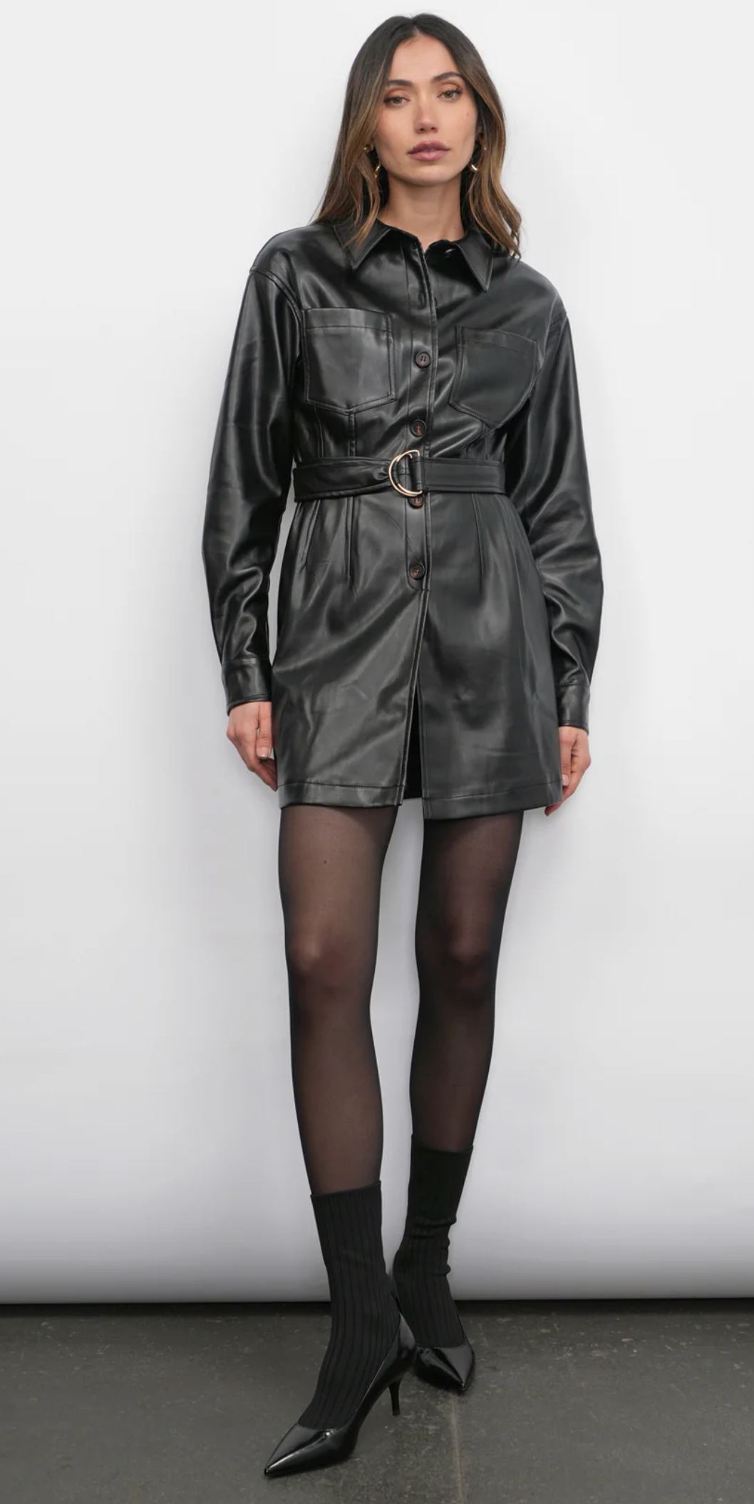 Augustine Vegan Leather Belted Dress
