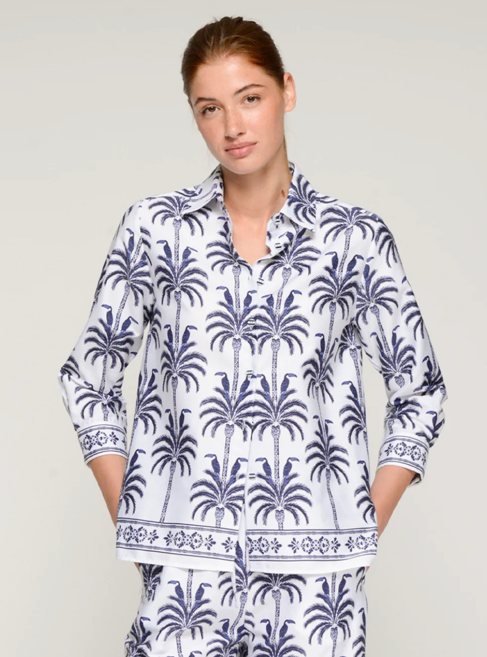 White Shirt With Toucans and Palm Trees