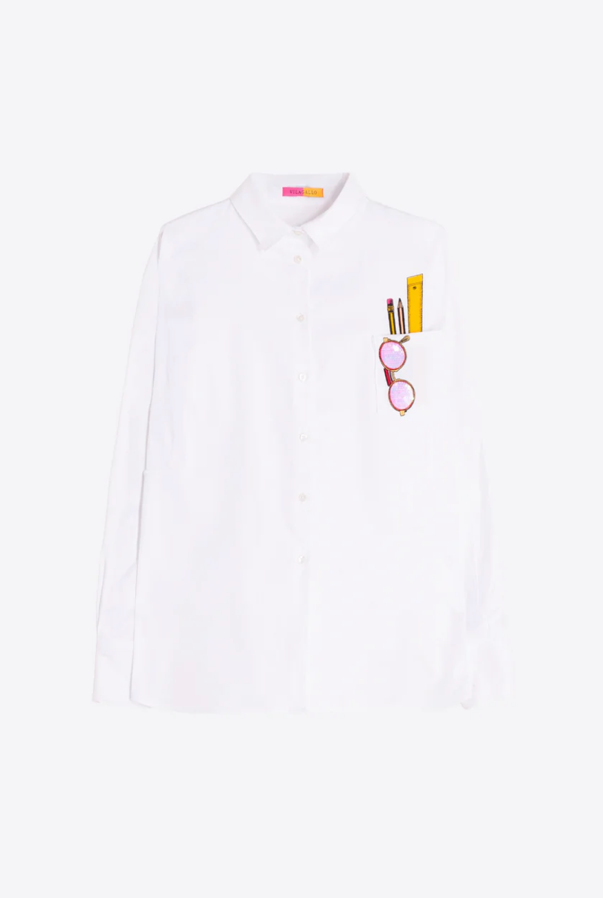White Shirt With Embroidered Pocket