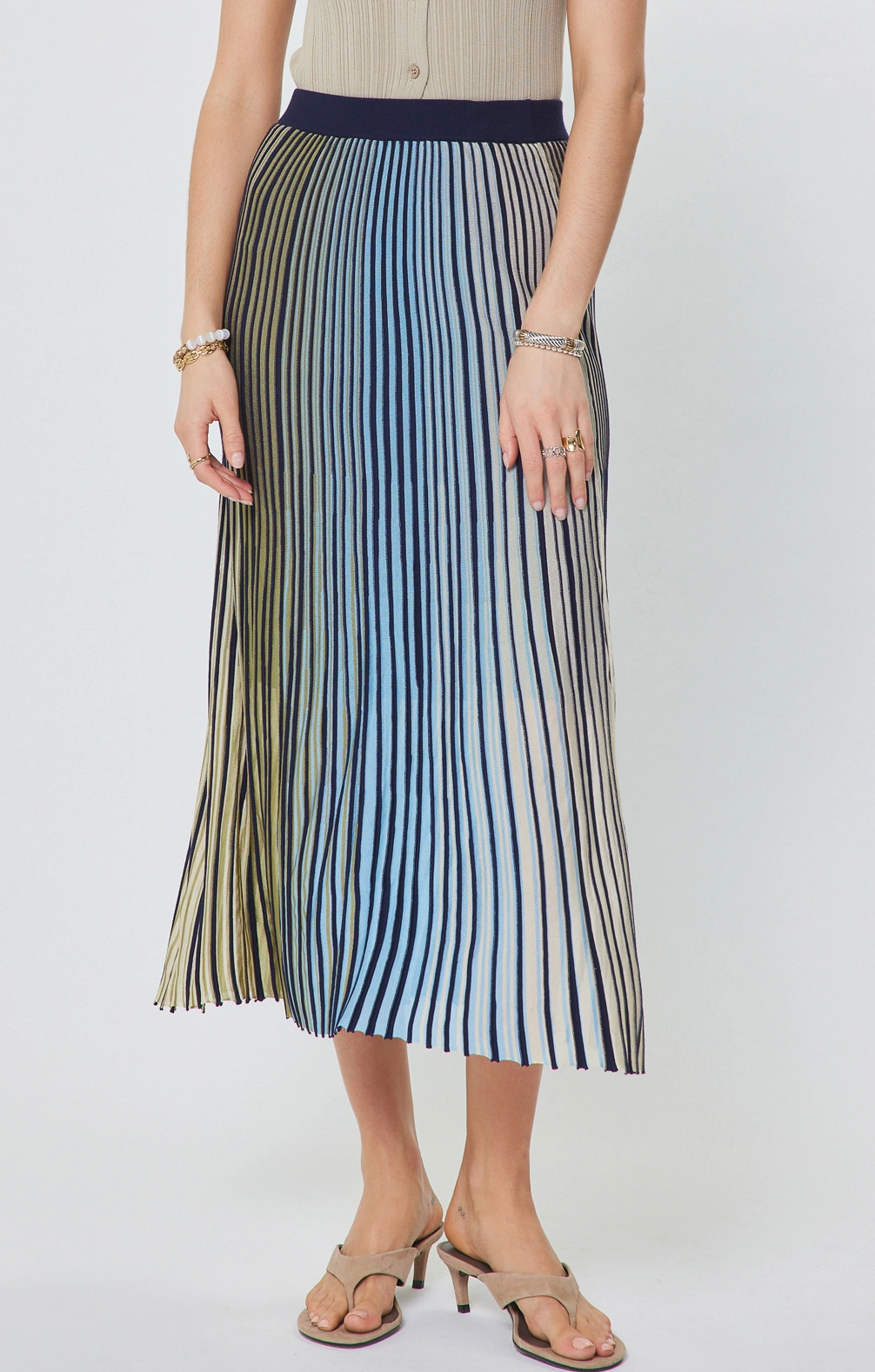 Striped Midi Sweater Skirt in Green Blue Multi