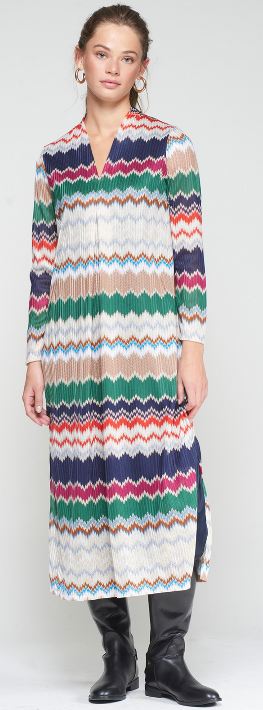 Green Herringbone Lurex Jacquard Dress