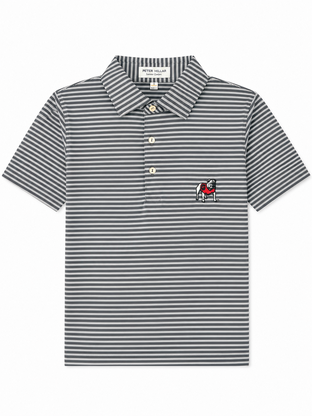Georgia Standing Bulldog Tiebreaker Performance Jersey Stripe Polo in Iron
