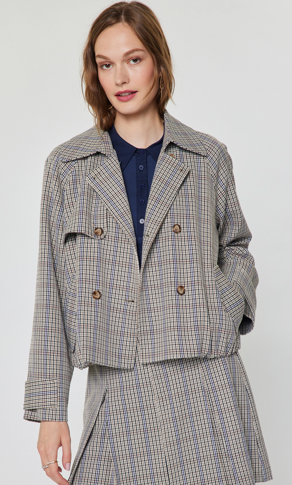 Plaid Short Trench Jacket