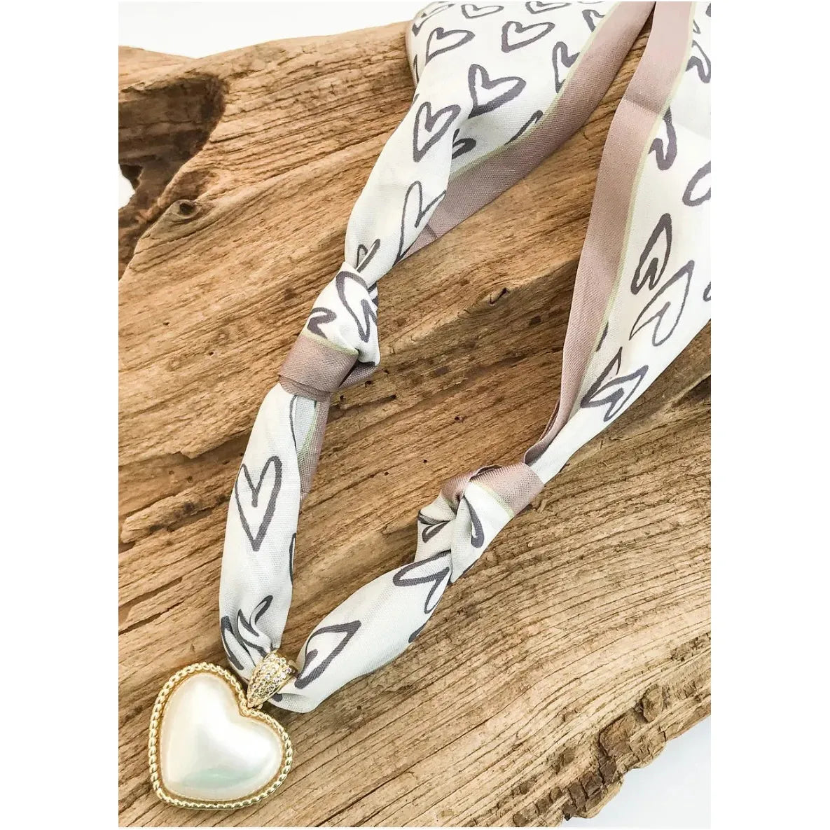 Prism Pearl Heart on Scarf Necklace