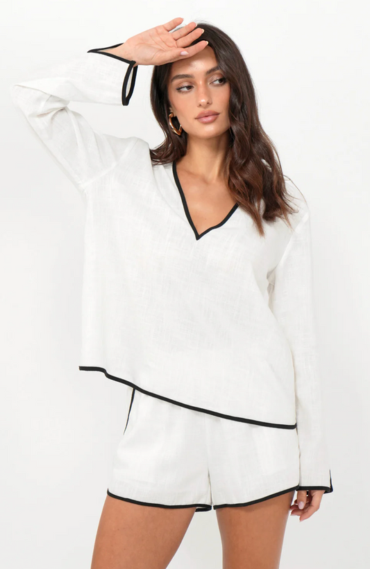 Beverly Linen Split Neck Collar Shirt