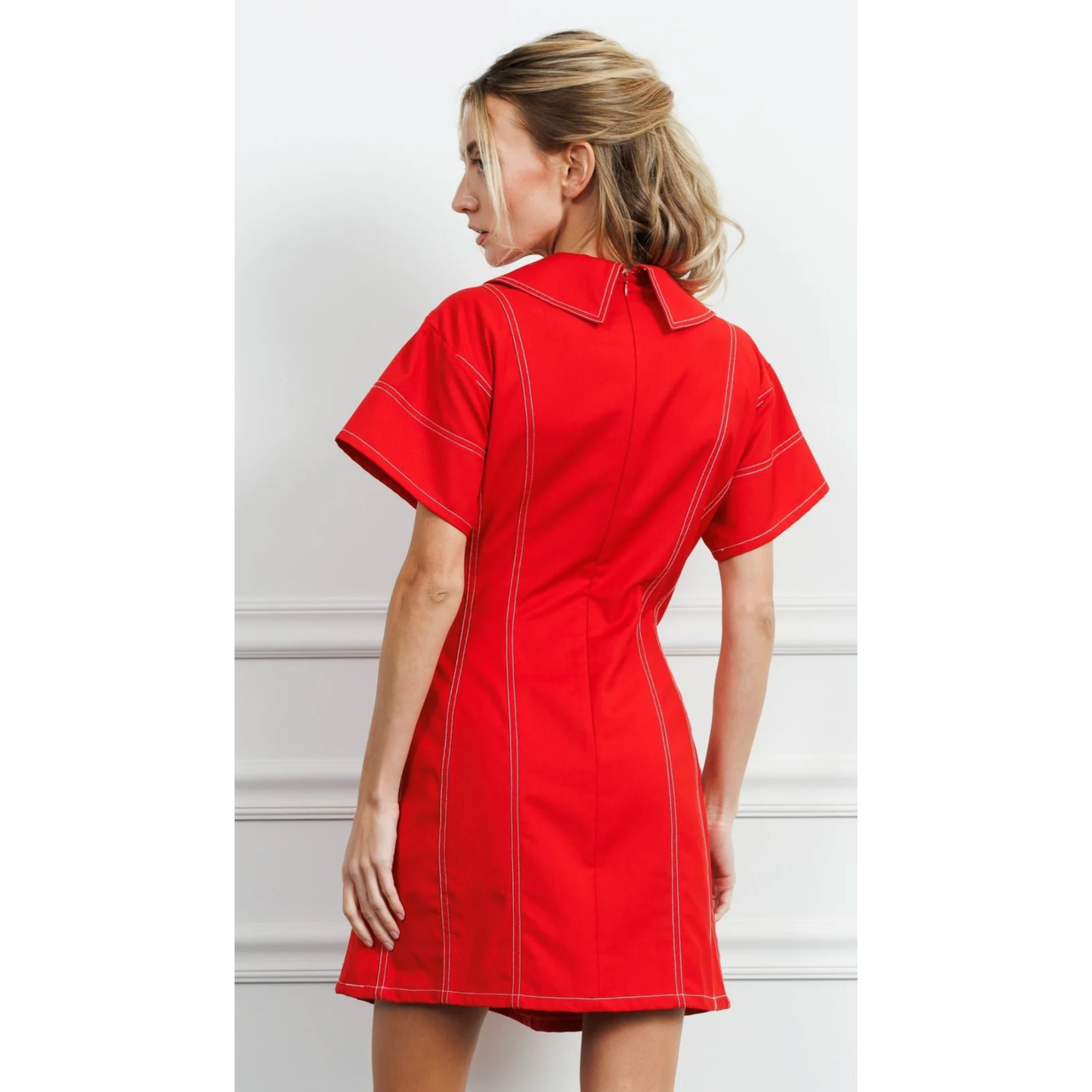 Cerena Topstitched Paneled Mini Shirtdress
