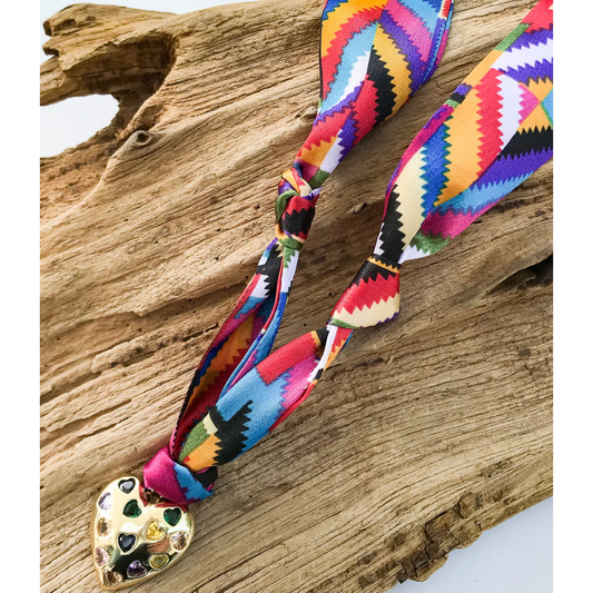 Duchess Multi Colored Hearts on Scarf Necklace