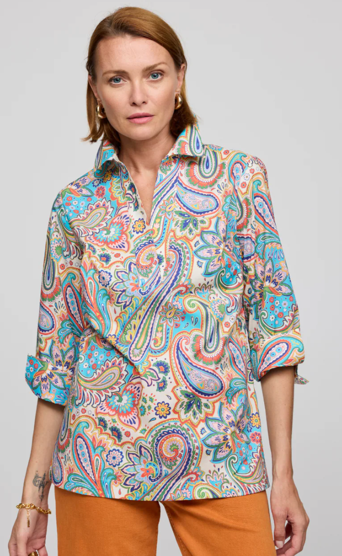 Vicky 3/4 Sleeve Multi Color Paisley Print Top