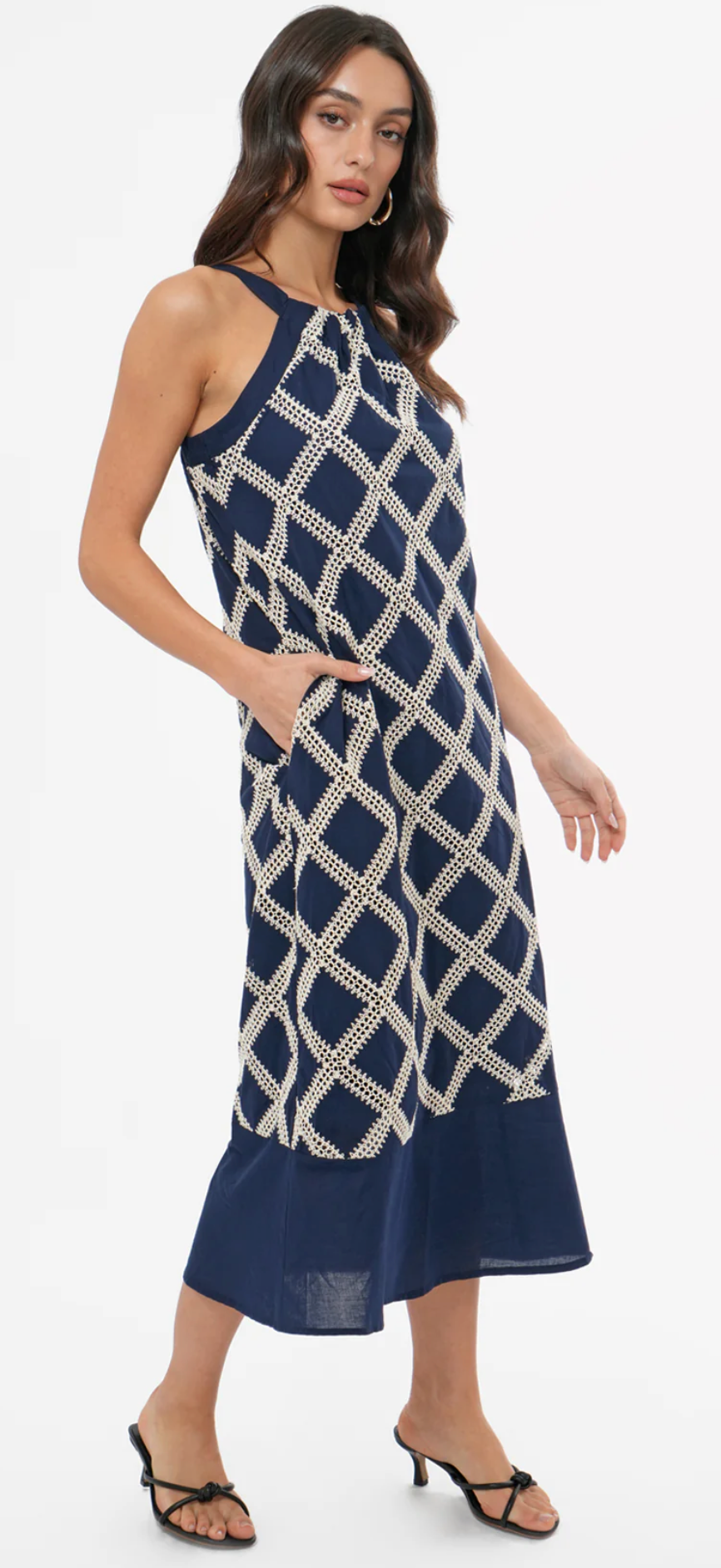 Grid Crochet Work Midi Dress