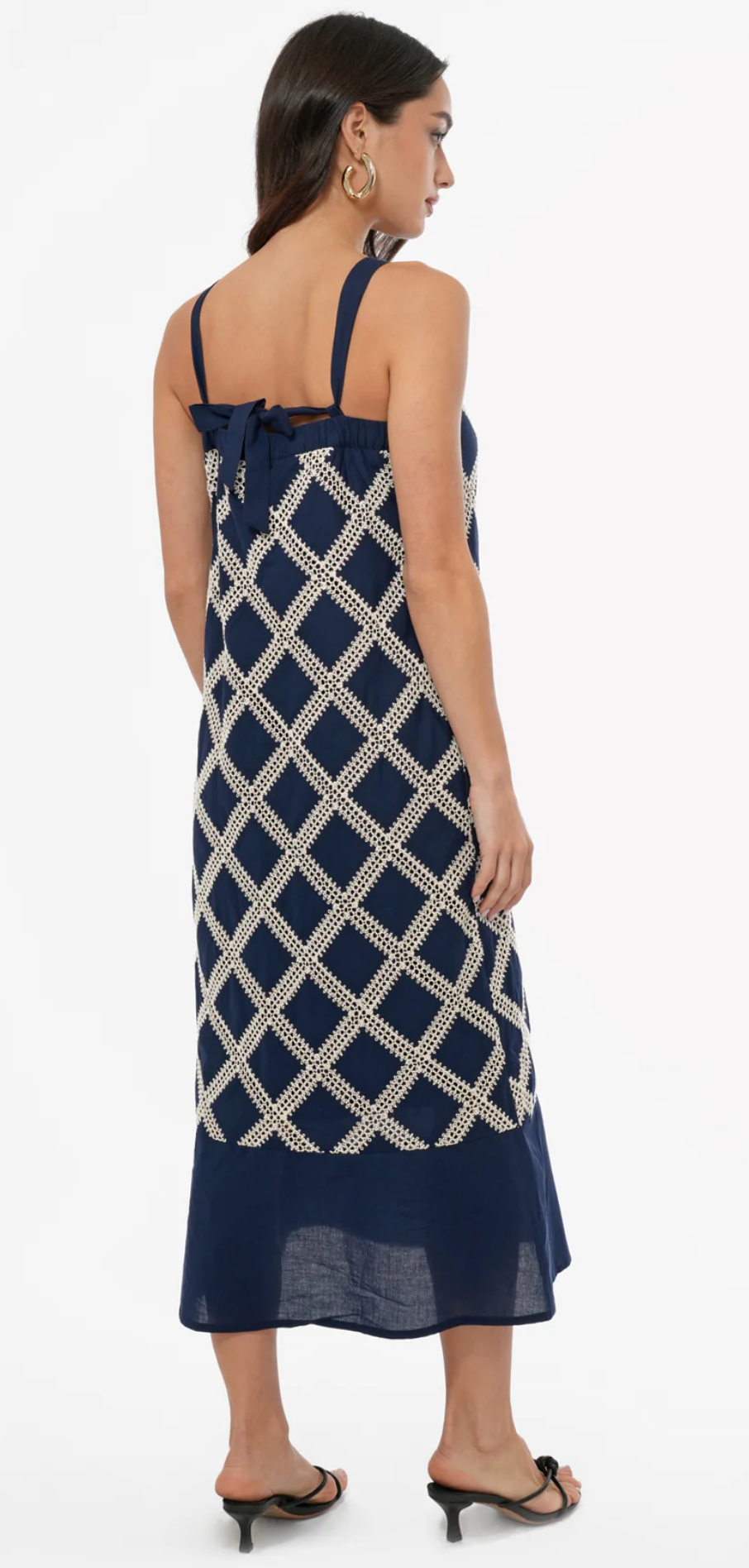 Grid Crochet Work Midi Dress