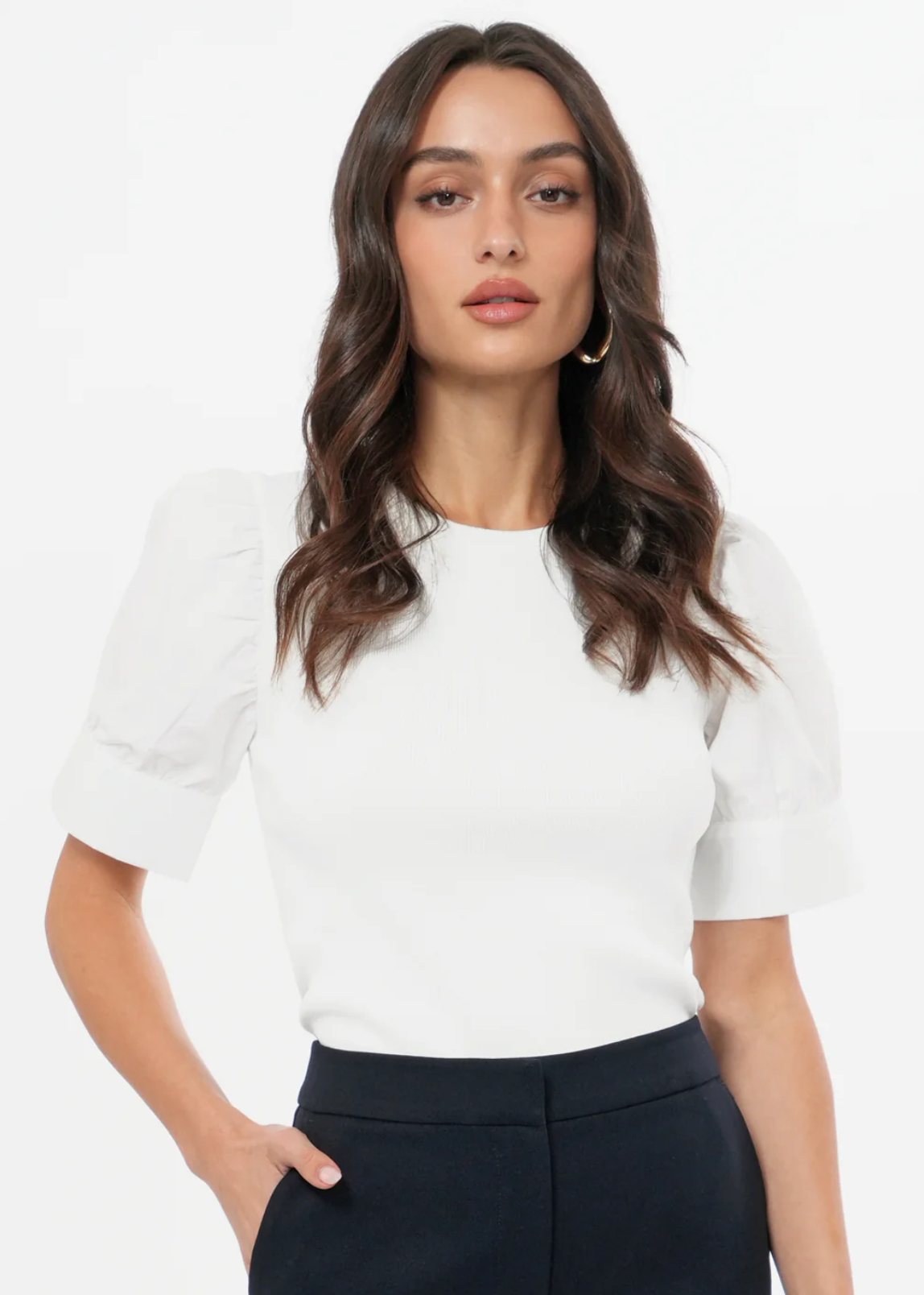 Charlie Mixed Media Knit Poplin Top