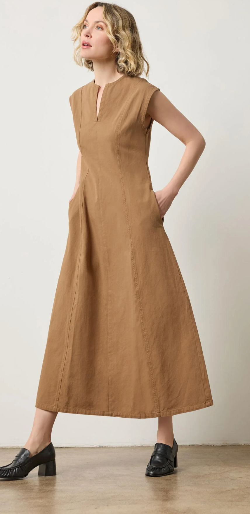 Twill Princess Seam Maxi Dress