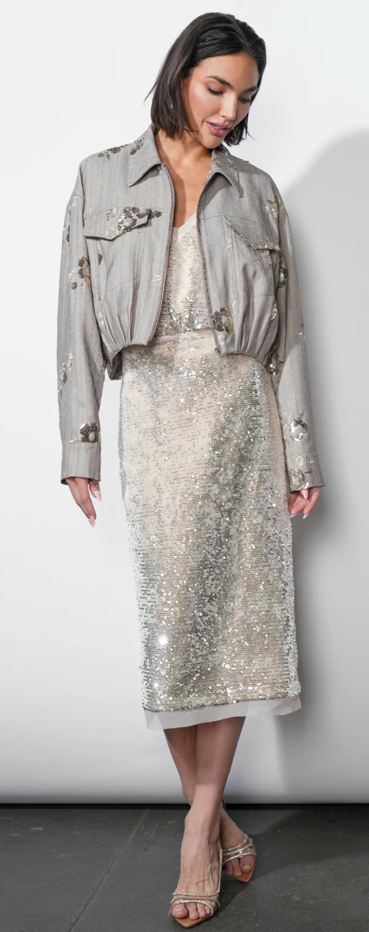 Brielle Zip Up Sequin Embroidered Jacket