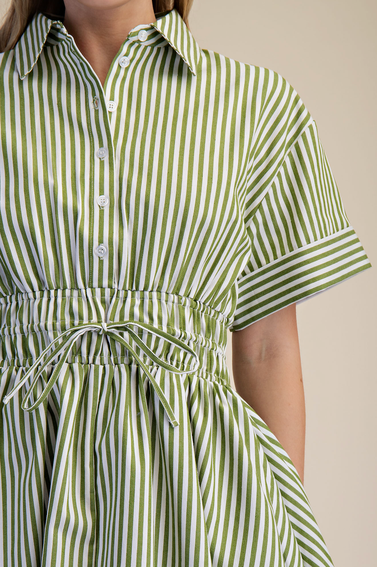 Sweet Green Stripe Mini Dress