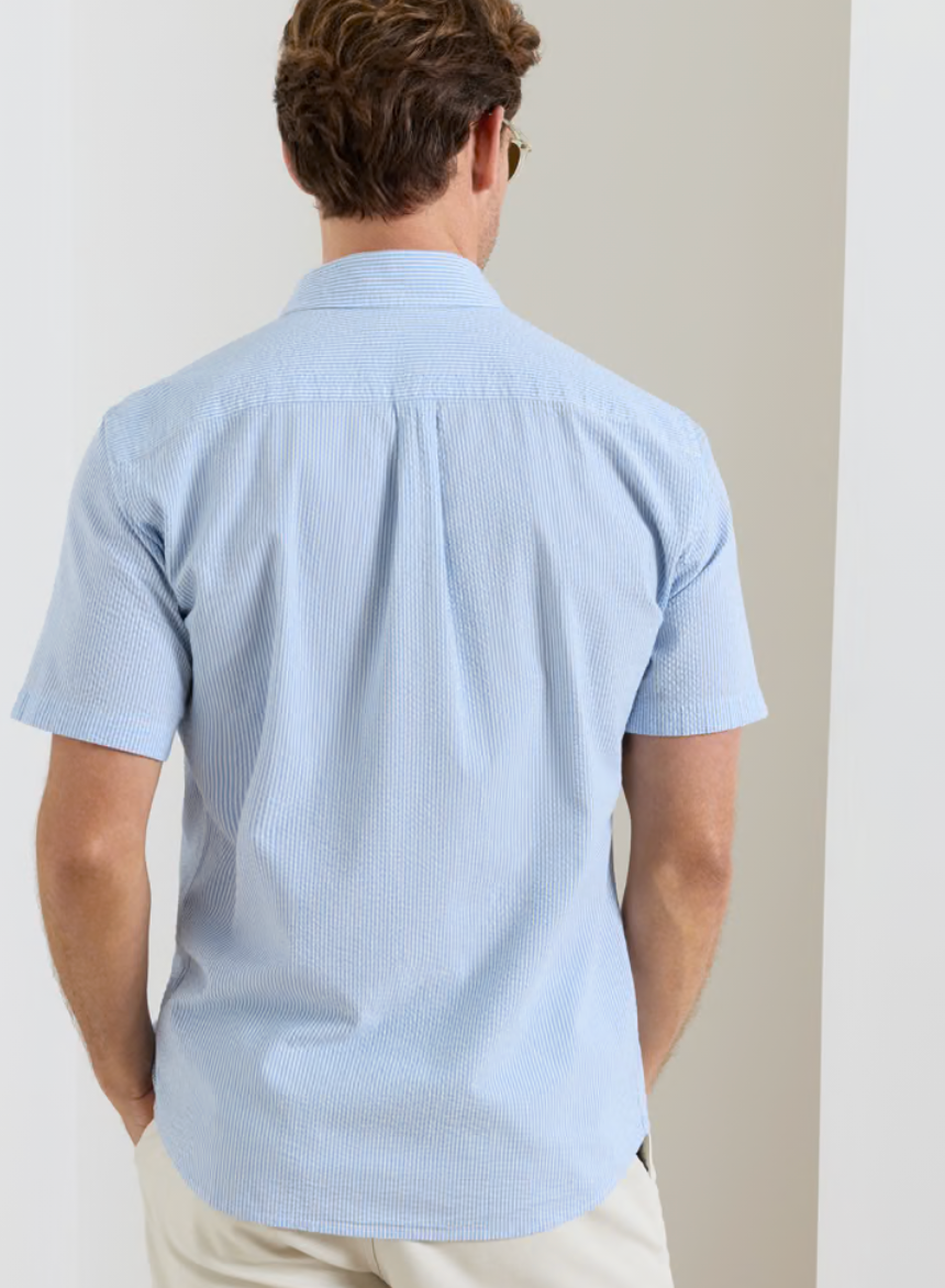 Coastal Stripe Cotton Lyocell Sport Shirt in Bluebird