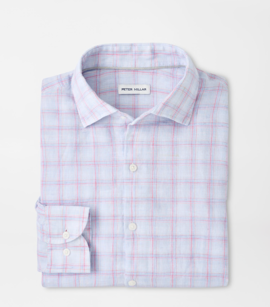 Frisbee Linen Sport Shirt in Stream Blue