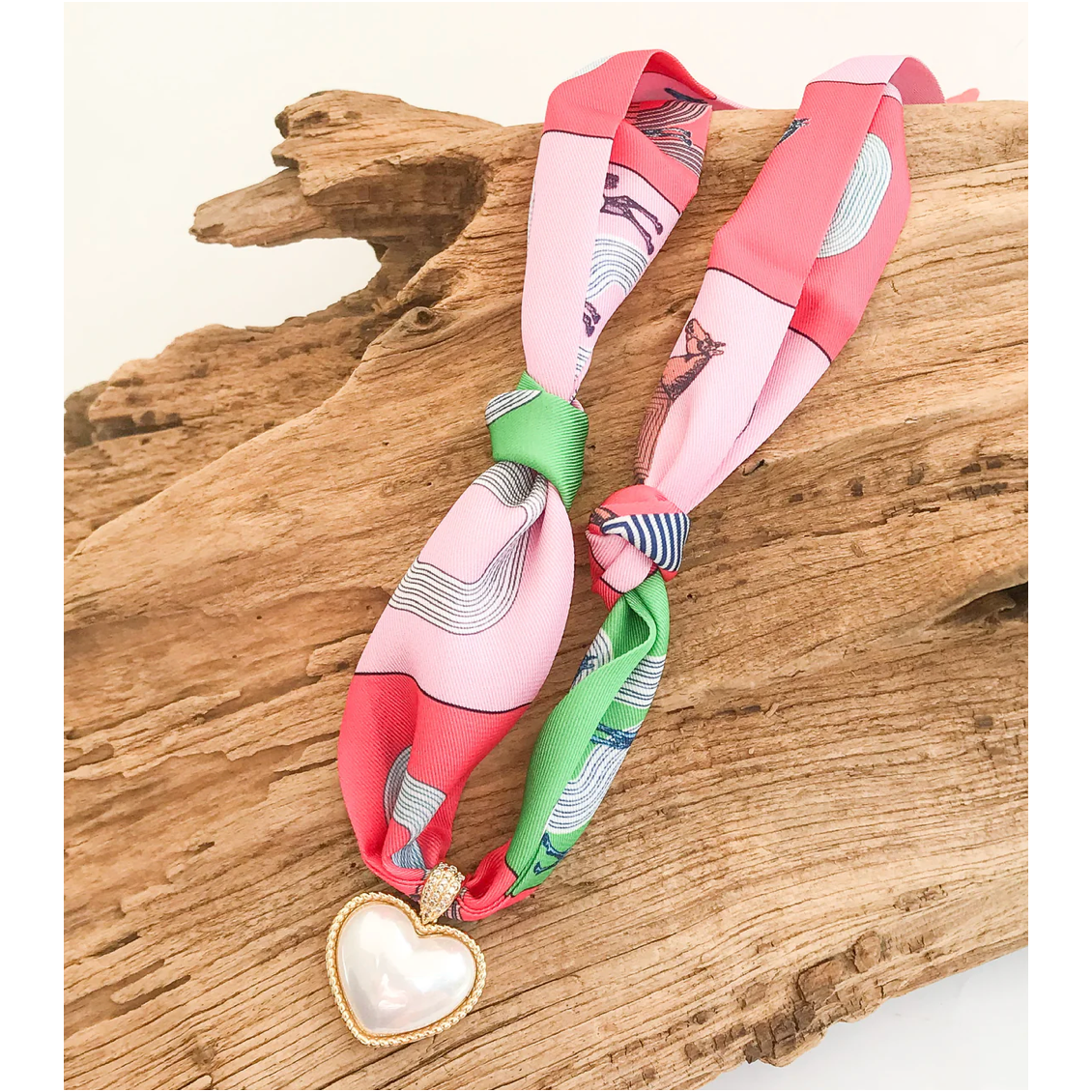 Prism Pearl Heart on Scarf Necklace