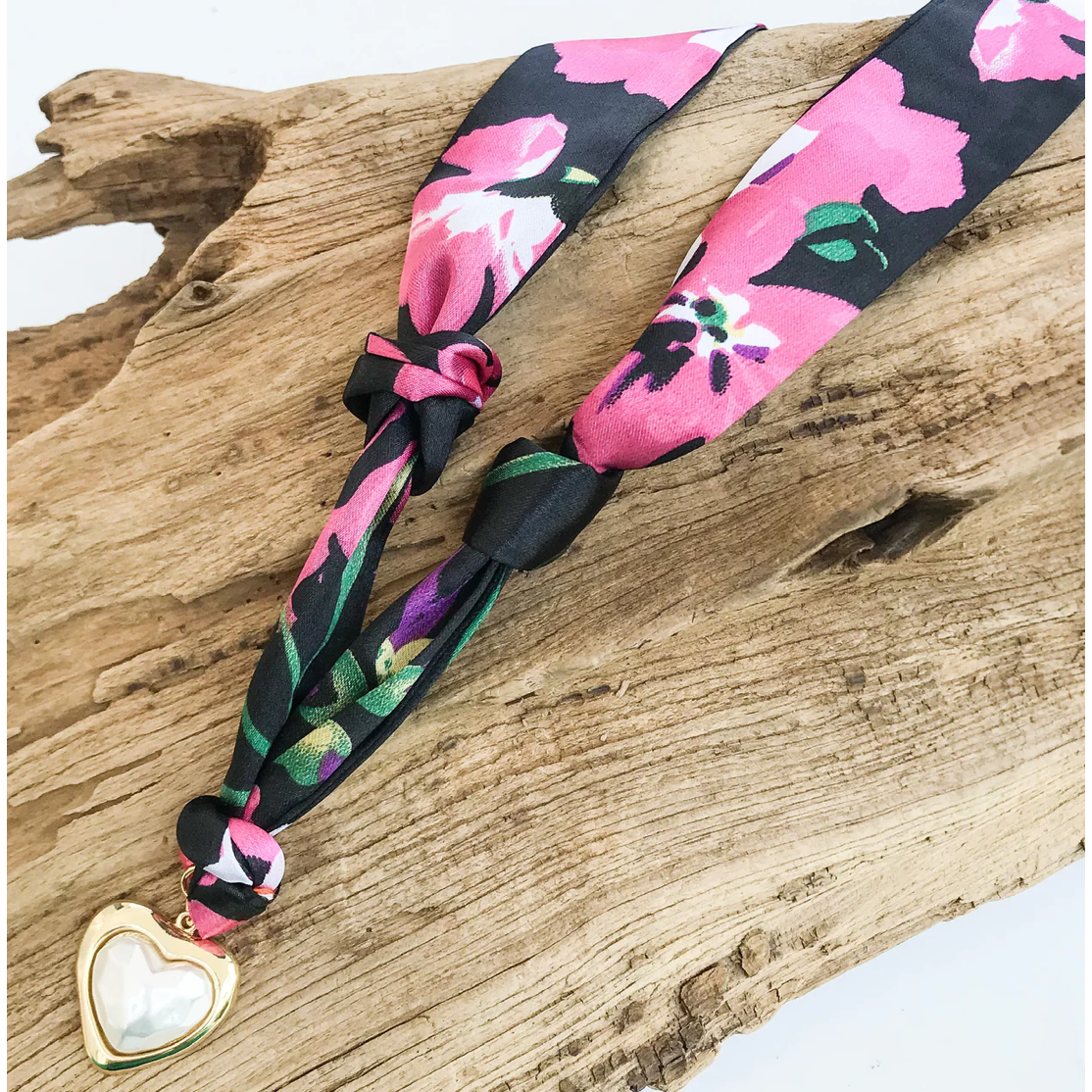 Prism Pearl Heart on Scarf Necklace