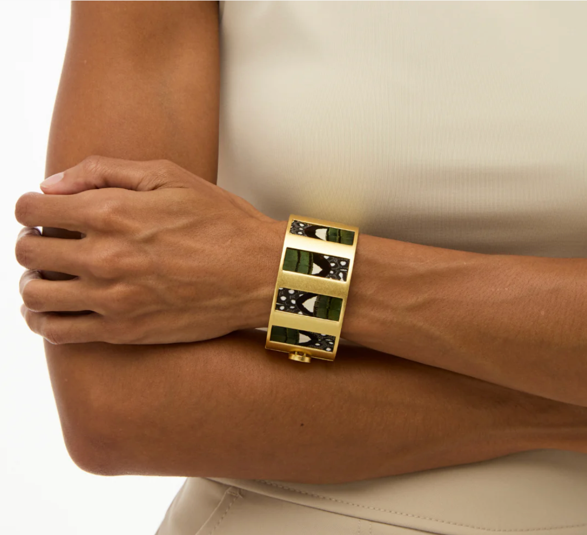Sage Striped Hinge Cuff