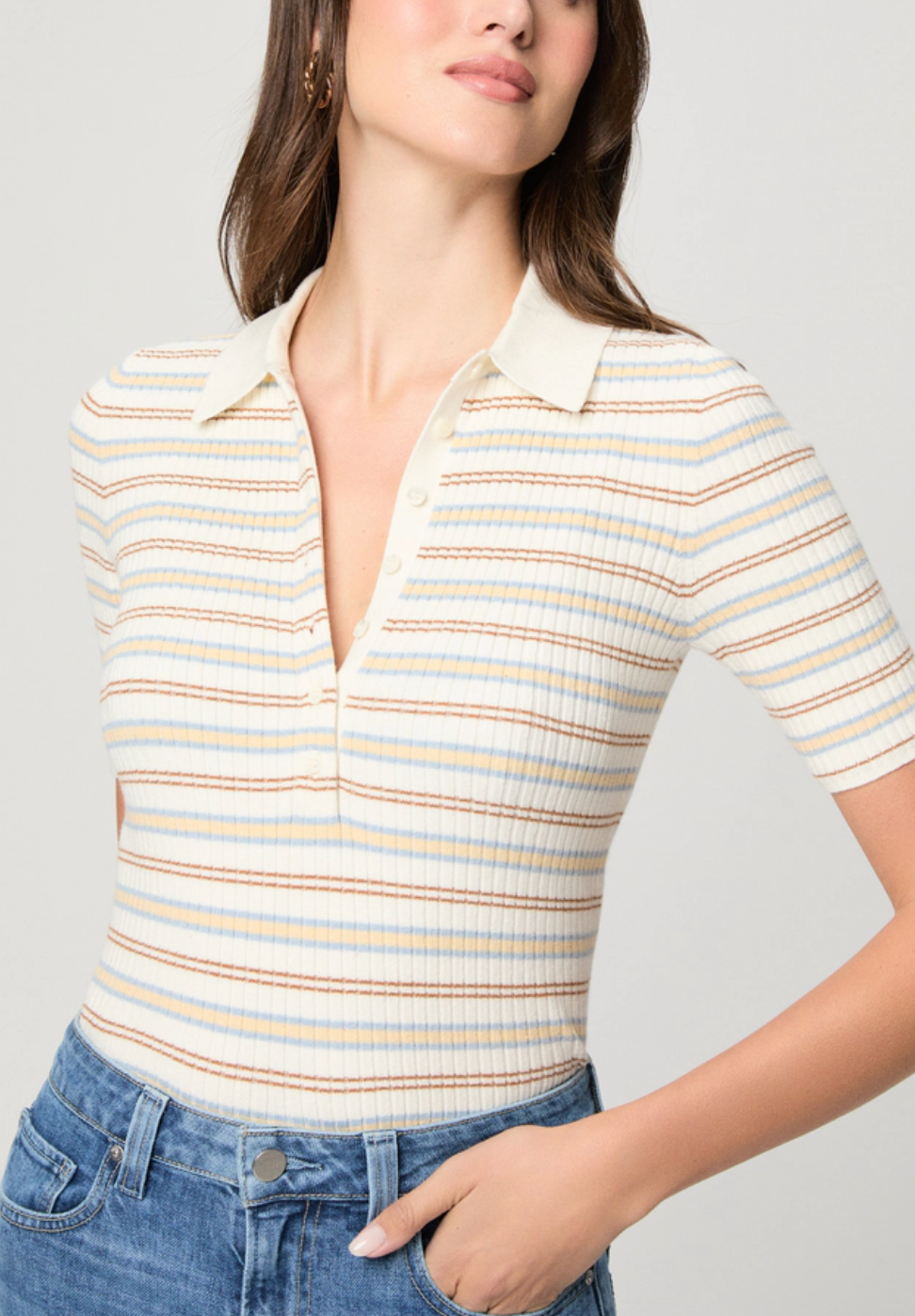 Summit Top in White Multi Stripe