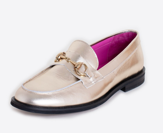 Gold Leather Loafers With Chain Details