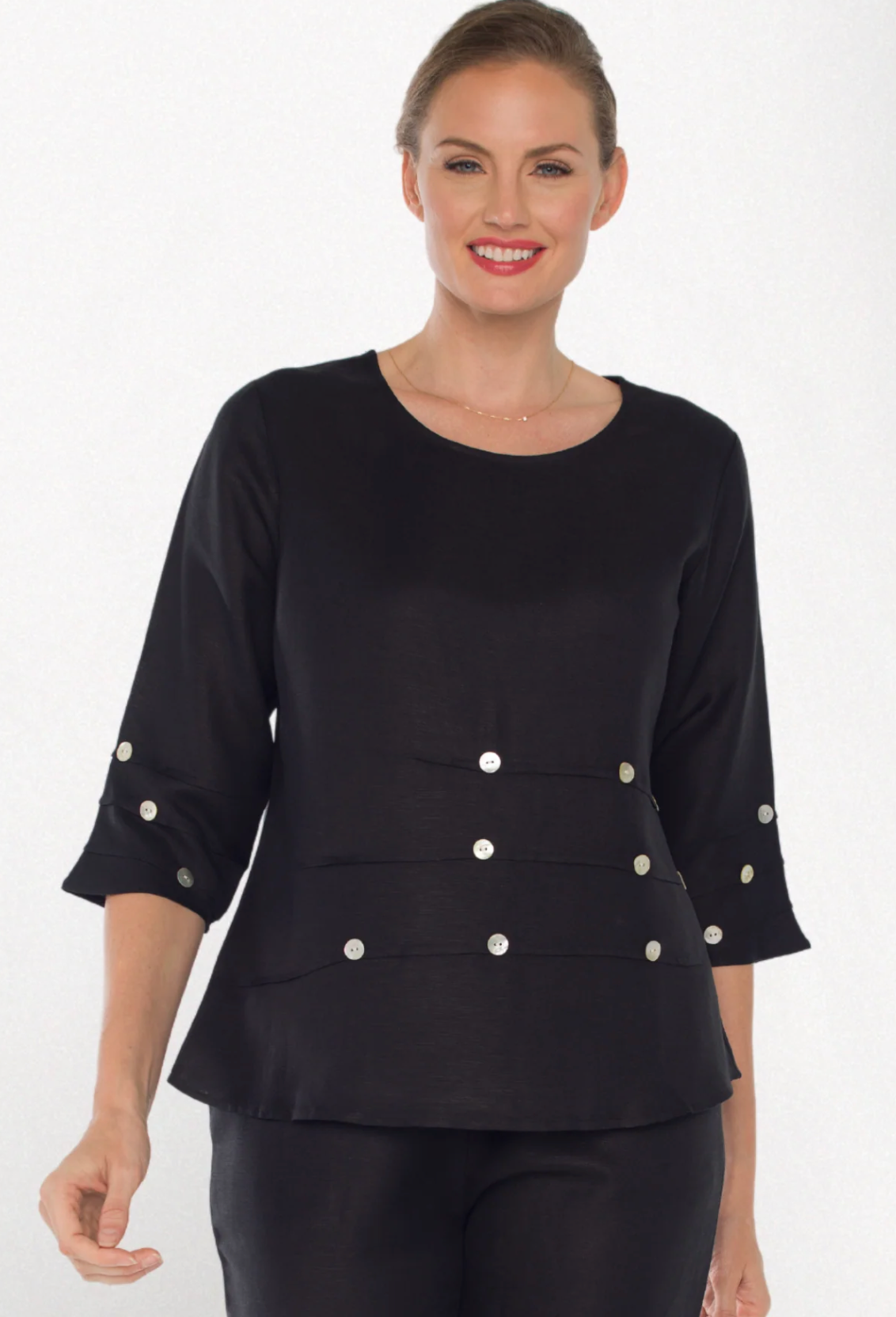 Linen Pull-Over Button Detail Solid Tunic