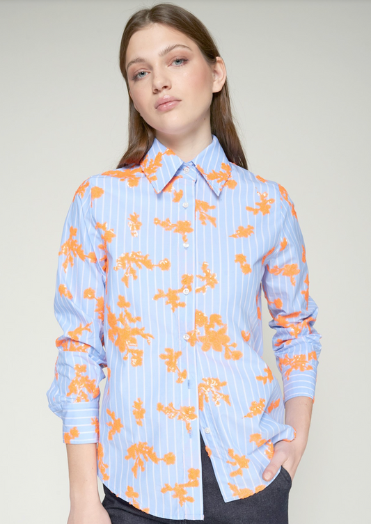 Shirt Mafalda Rayas Azul Lentj Naranja
