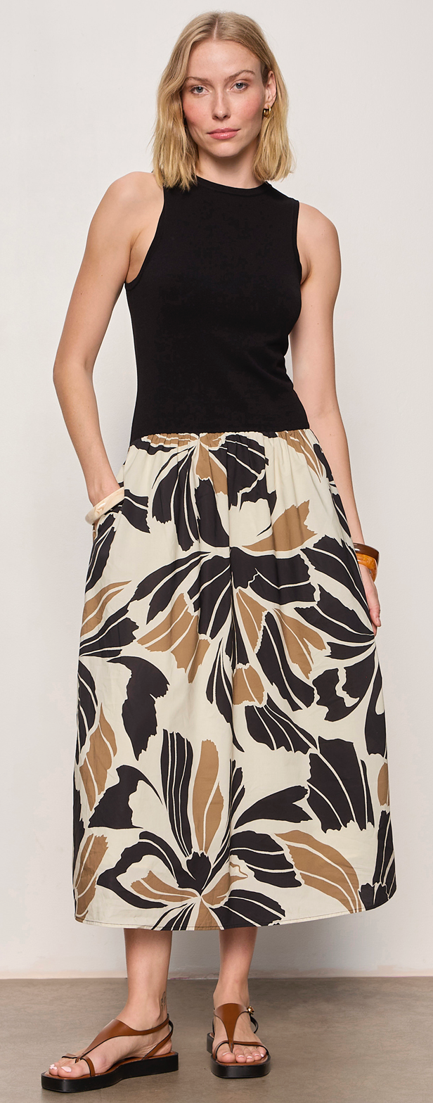 Sandbar Mix Media Midi Dress in Lotus with Black