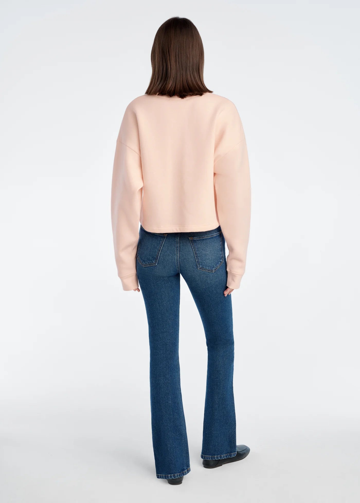 The Cropped Collegiate Sweatshirt in Pale Pink White