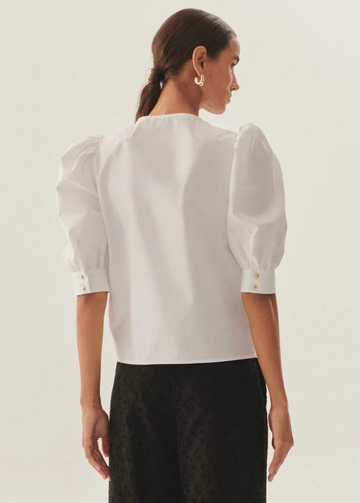 Puff Sleeve Poplin Keyhole Blouse