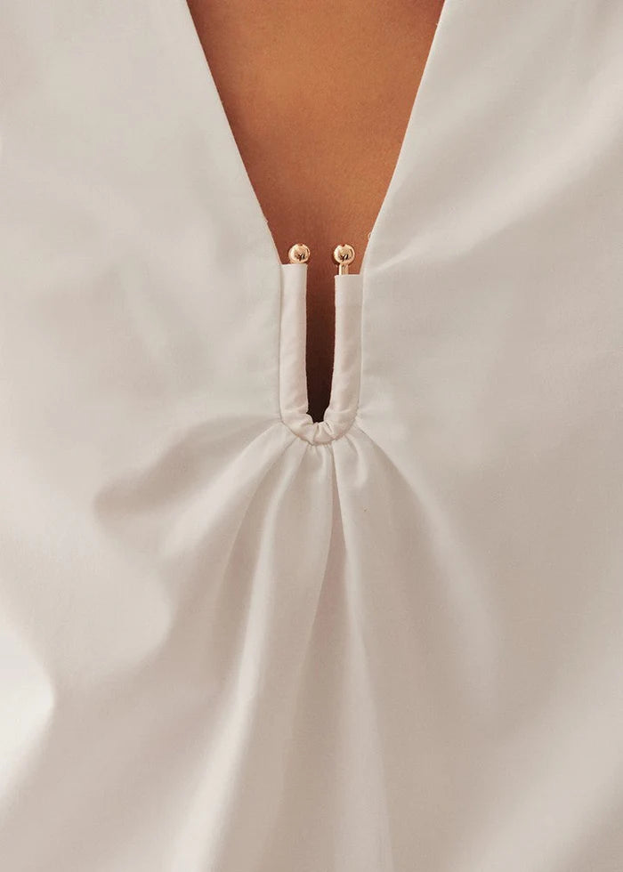 Puff Sleeve Poplin Keyhole Blouse