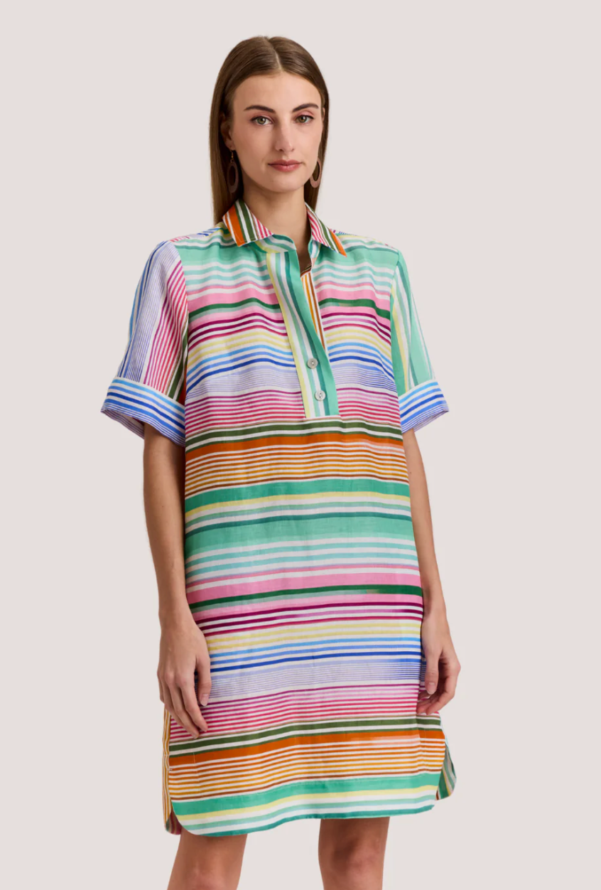 Aileen Short Sleeve Multi Linen Stripe Dress