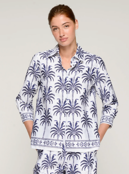 White Shirt With Toucans and Palm Trees