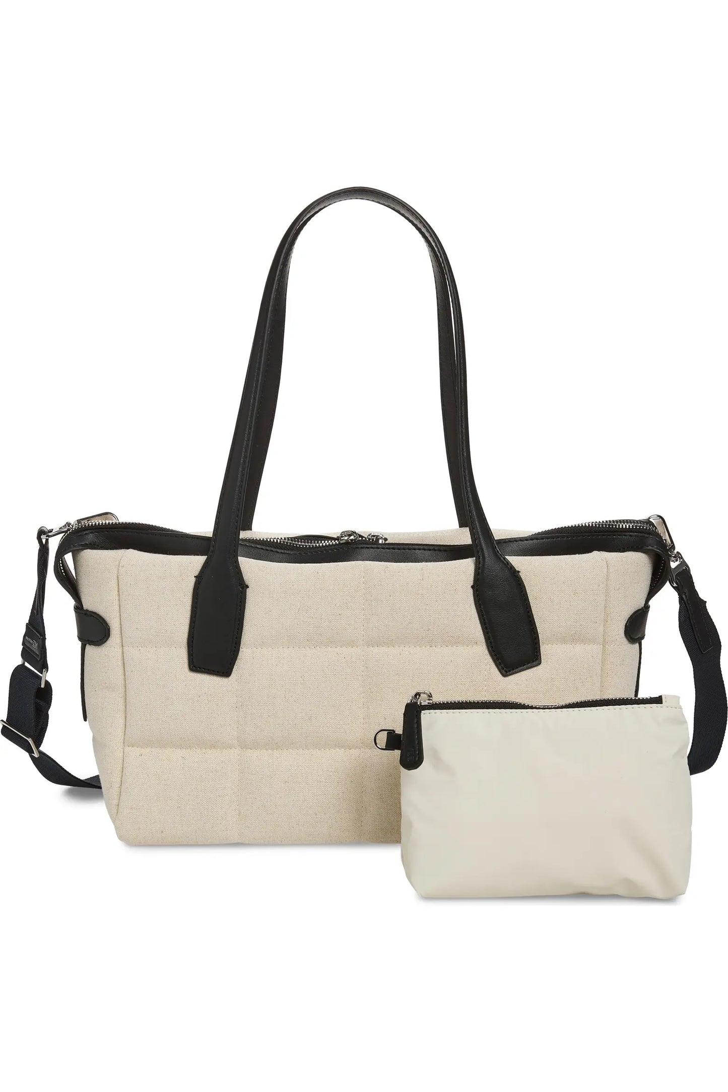 Tela Small Tote in Natural Canvas Black