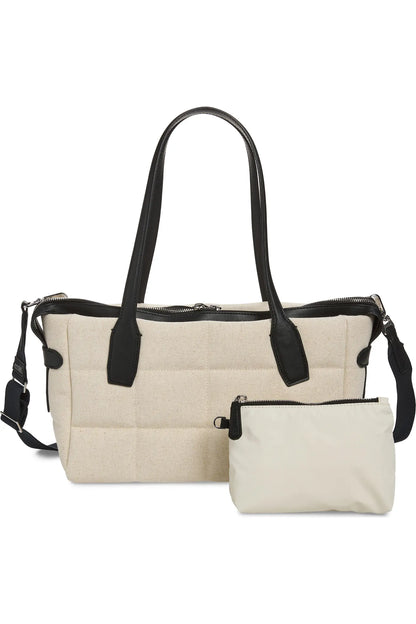 Tela Small Tote in Natural Canvas Black