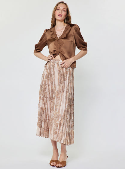 Pleated Midi Skirt in Blush Pink Multi