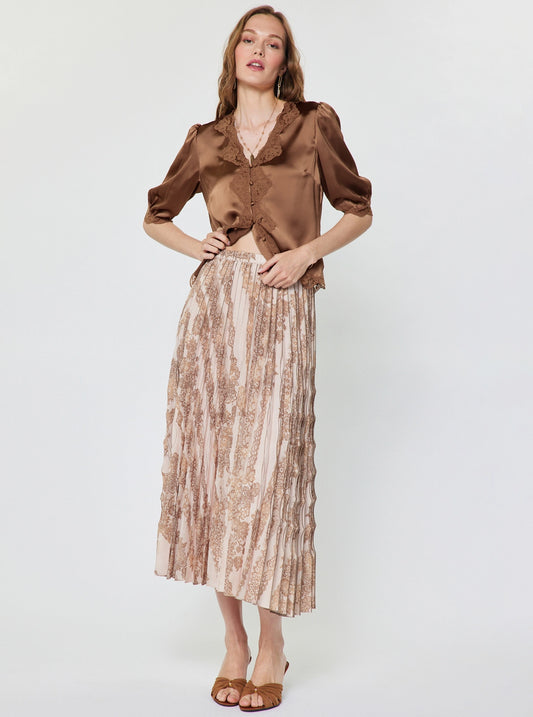 Pleated Midi Skirt in Blush Pink Multi
