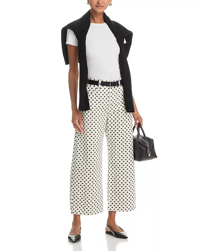 The Bow High Rise Crop Jeans in White Polka Dot