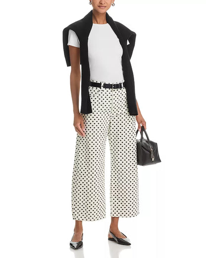 The Bow High Rise Crop Jeans in White Polka Dot