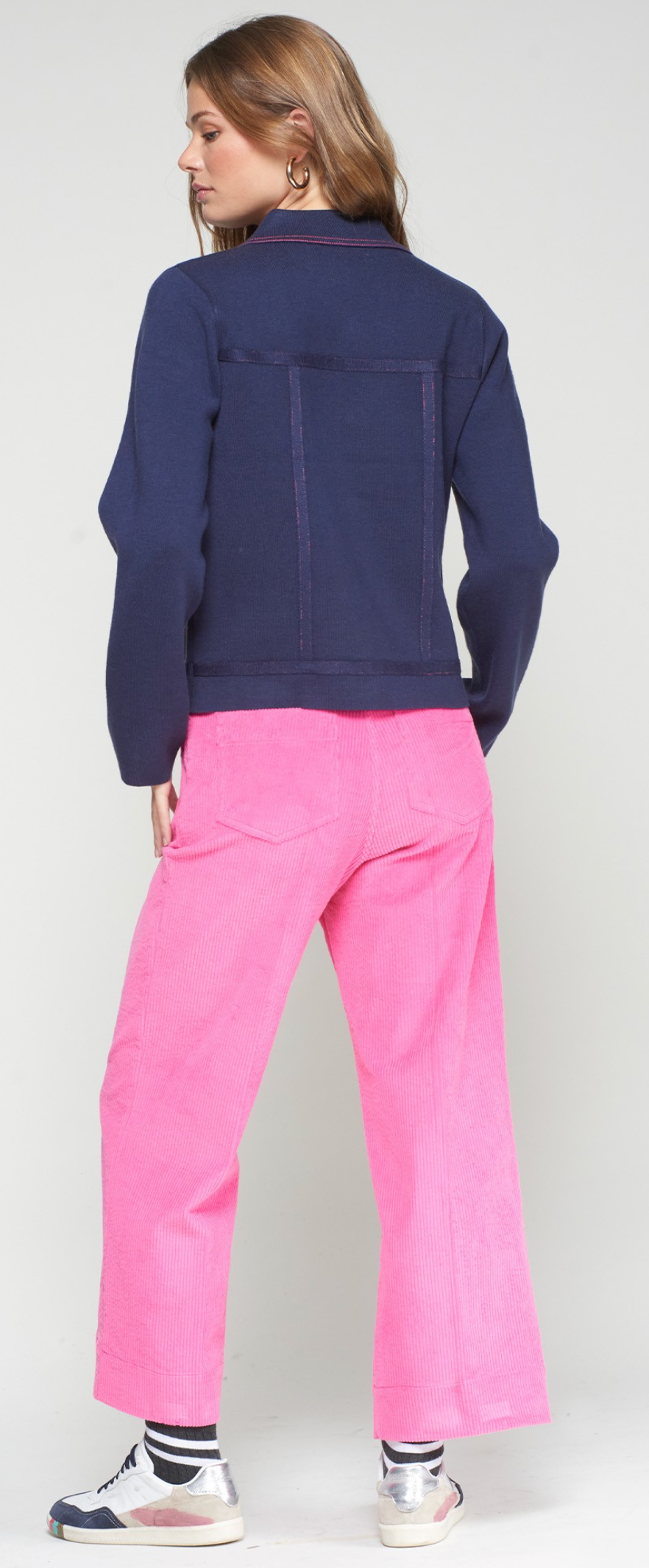 Pink Corduroy Trousers With Front Pockets