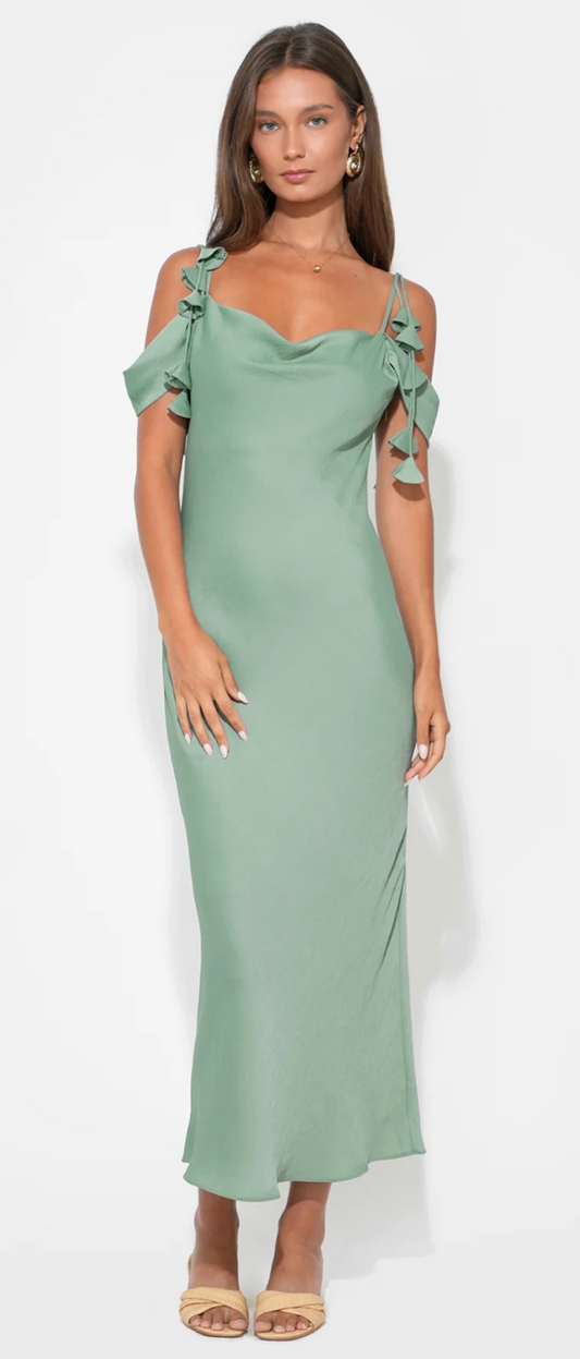 Alana Off The Shoulder Cowl Neck Dress in Sea Jade