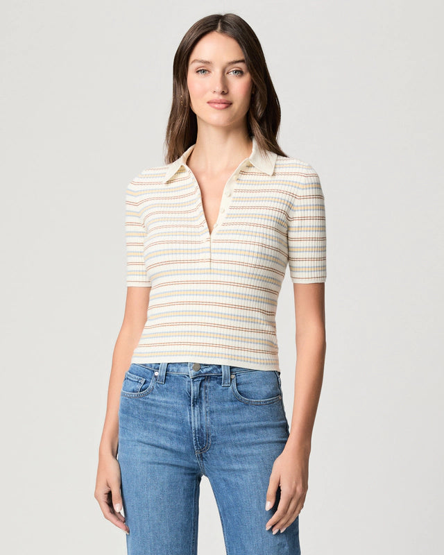 Summit Top in White Multi Stripe