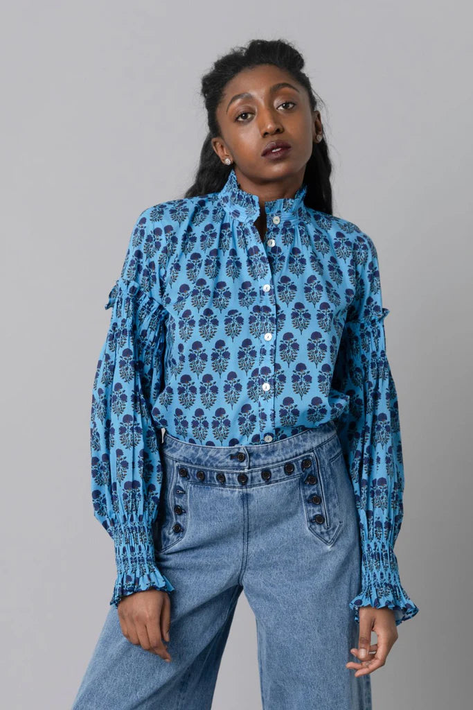 Blue Floral Woodblock Shirt