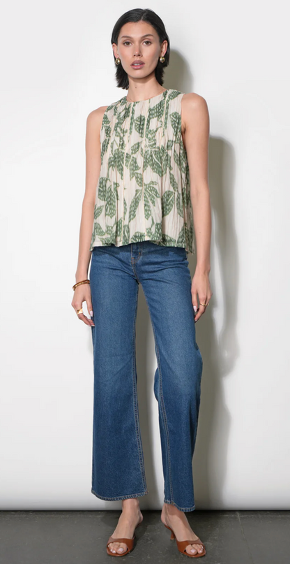 Elaine Sleeveless Pintuck Top in Green