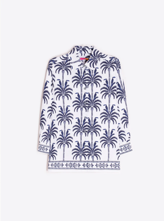White Shirt With Toucans and Palm Trees