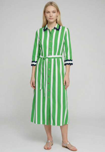 Green and White Shirt Dress