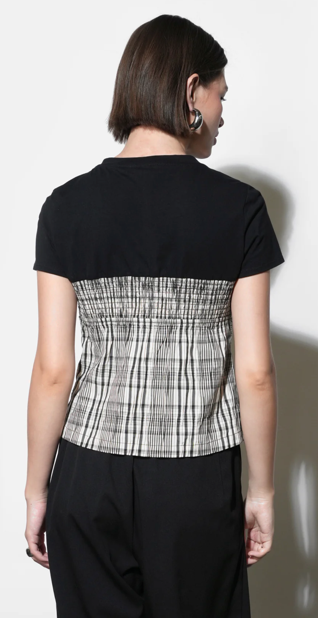 Nadia Knit Combo Twist Front Top in Black and Ivory