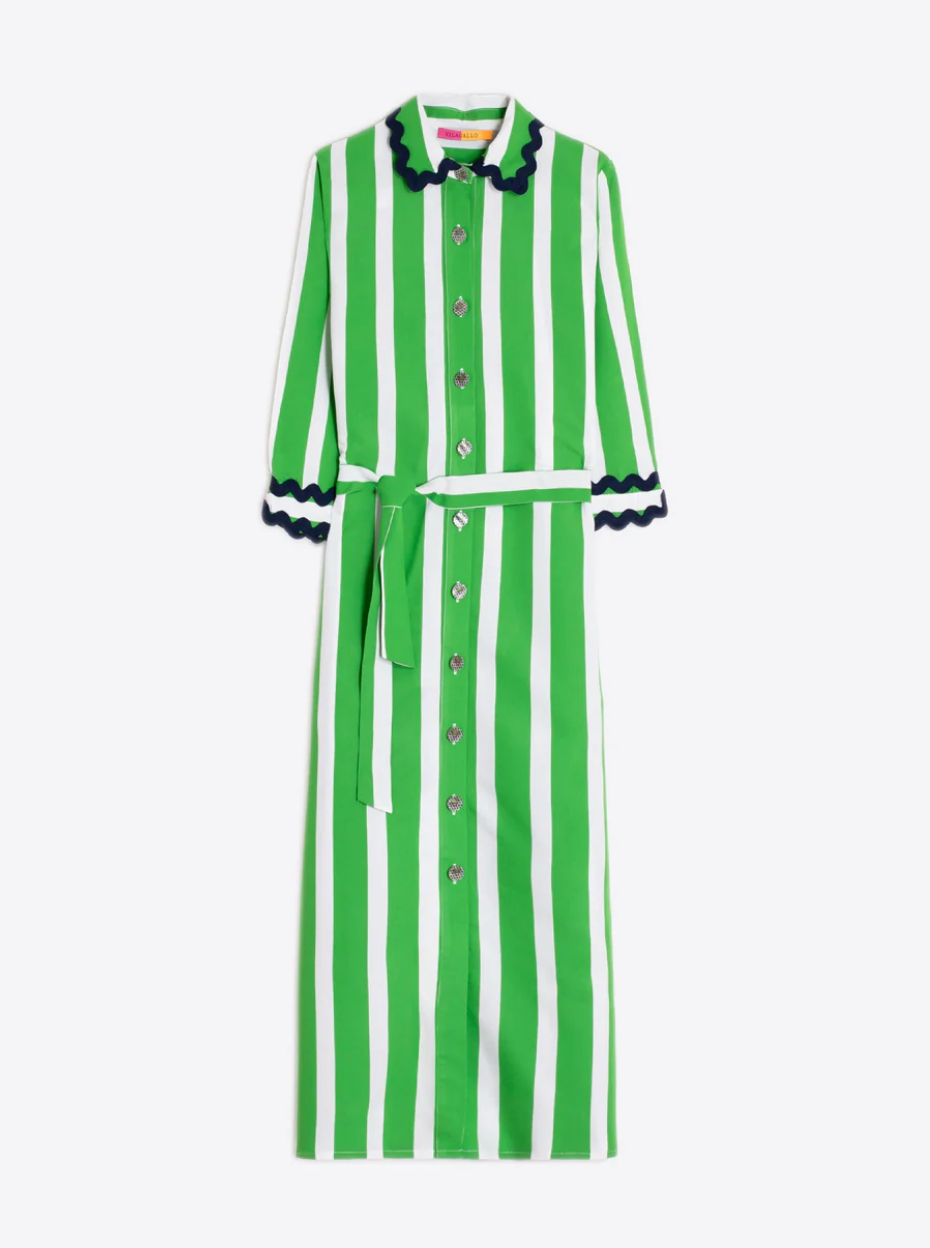 Green and White Shirt Dress