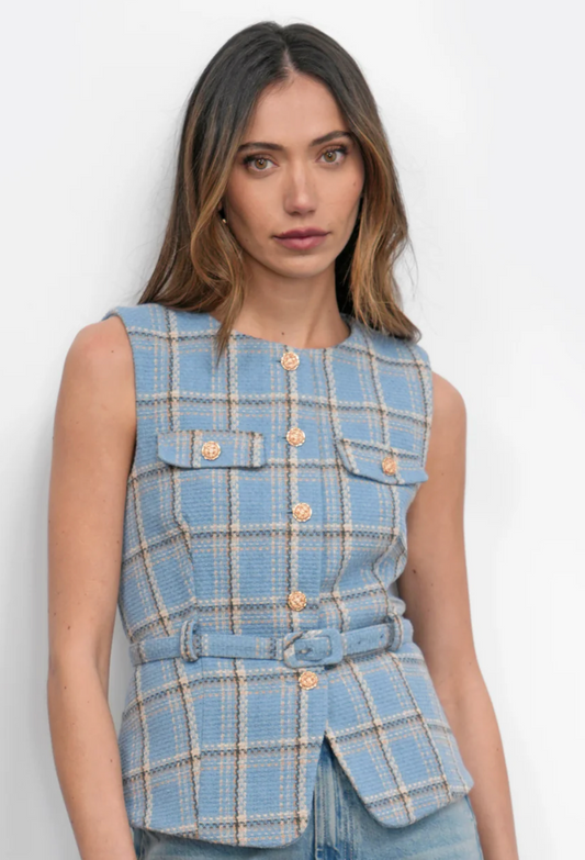 Sloane Belted Plaid Vest