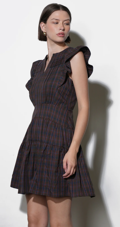 Marlo Plaid Ruffle Sleeve Mini Dress